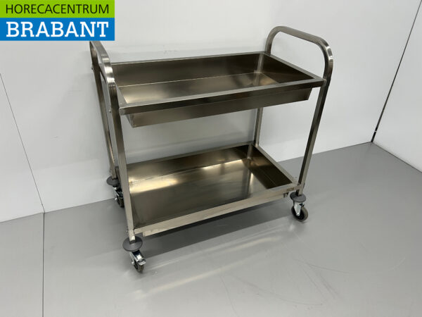 RVS Serveerwagen Dienwagen 2 bakken 95 cm Horeca - Afbeelding 3