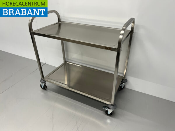 RVS Serveerwagen Dienwagen 2 lagen 95 cm Horeca - Afbeelding 2