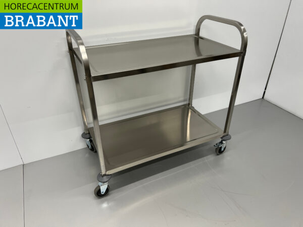 RVS Serveerwagen Dienwagen 2 lagen 95 cm Horeca - Afbeelding 3