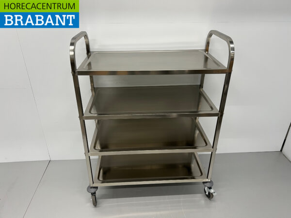 RVS Serveerwagen Dienwagen 4 lagen 95 cm Horeca