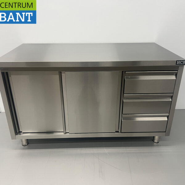 RVS Werkkast Premium-line Kast Werktafel 2 schuifdeuren en 3 laden 140 cm Horeca