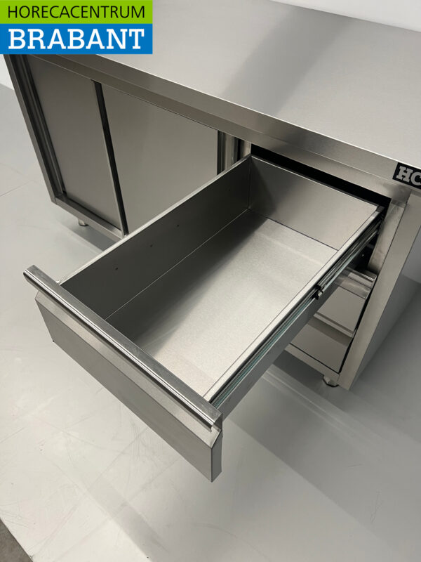 RVS Werkkast Premium-line Kast Werktafel 2 schuifdeuren en 3 laden 140 cm Horeca - Afbeelding 6