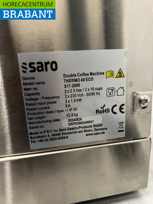 RVS Saro Koffiezetapparaat met Thermoskannen 2,2 liter 2 x 230V Horeca - Afbeelding 7