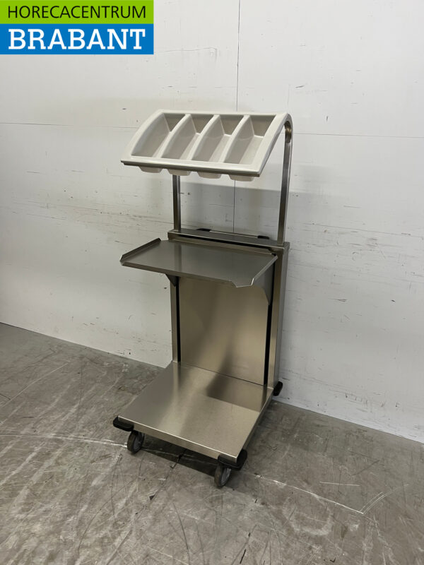 RVS Verrijdbare Lowerator Serveerwagen met bestekbak Horeca - Afbeelding 3