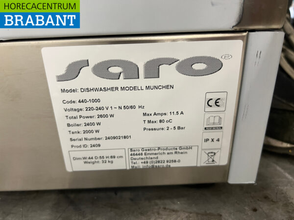 RVS Saro Glazenspoelmachine met zeepdoseerpomp 230V Horeca - Afbeelding 7