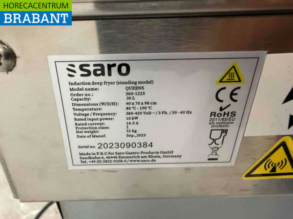 RVS Saro Inductie Friteuse 30 liter 400V Horeca - Afbeelding 6