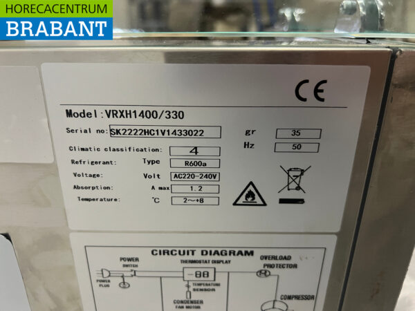 RVS Opzet Saladiere 140 cm 7 x 1/4 GN 230V Horeca - Afbeelding 4