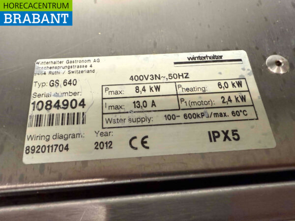 RVS Winterhalter GS640 Pannenwasser Gereedschapswasser Doorschuifvaatwasser Vaatwasser 400V Horeca - Afbeelding 5