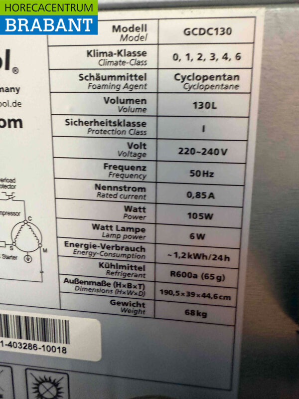 Gastro-Cool Glasdeurkoeling Koelkast Drankkoelkast Glazen deur 155 liter 230V Horeca - Afbeelding 5