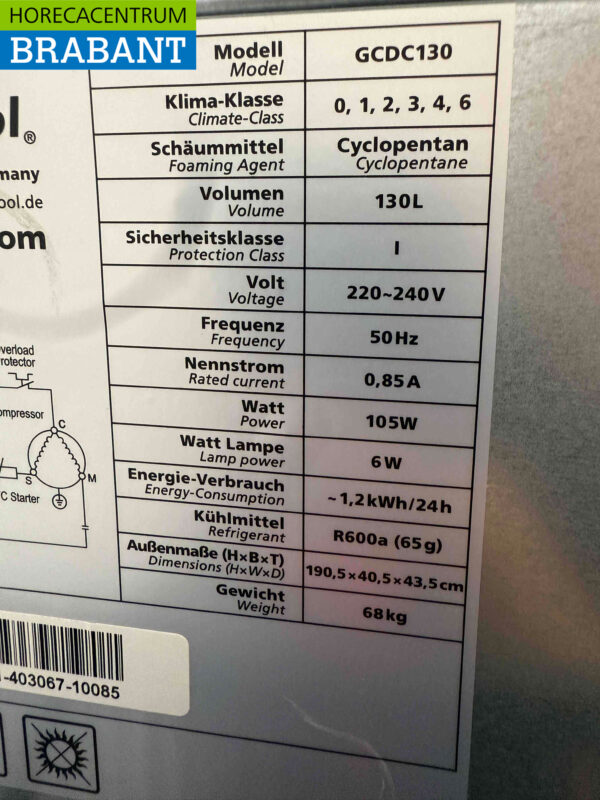 Gastro-Cool Glasdeurkoeling Koelkast Drankkoelkast Glazen deur 155 liter 230V Horeca - Afbeelding 5