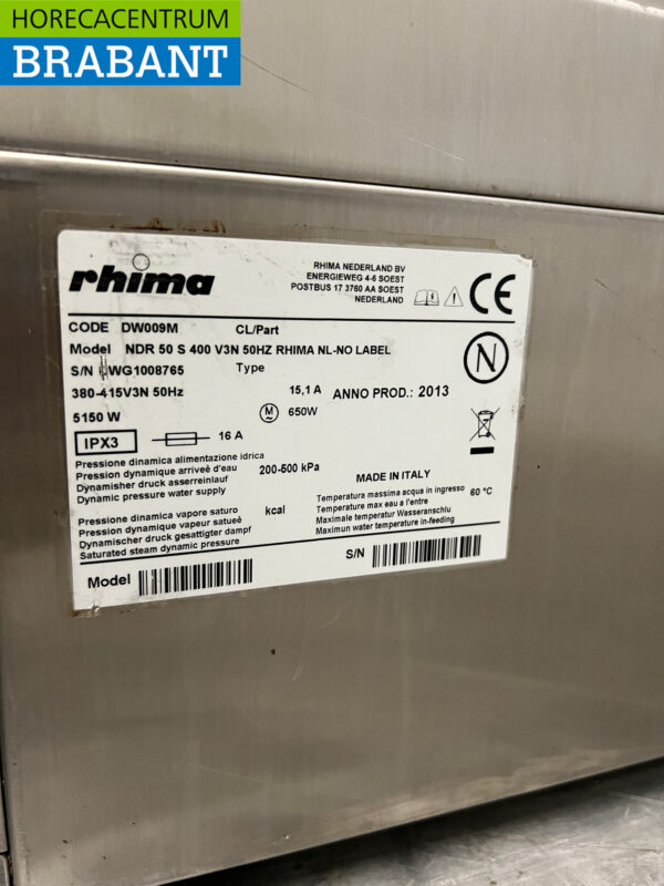 RVS Rhima NDR 50 S Vaatwasser 400V Horeca - Afbeelding 6
