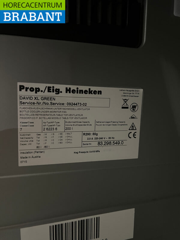 David Koelkast Koeling 200 liter 230V Horeca - Afbeelding 5