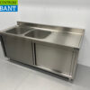 RVS Spoeltafel Dubbele Spoelbakken 2 schuifdeuren Premium-line 180 cm Horeca - Afbeelding 2