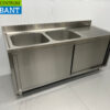 RVS Spoeltafel Dubbele Spoelbakken 2 schuifdeuren Premium-line 180 cm Horeca - Afbeelding 3