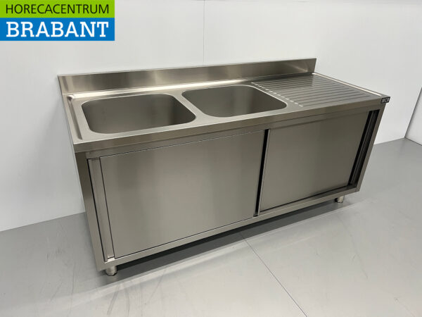 RVS Spoeltafel Dubbele Spoelbakken 2 schuifdeuren Premium-line 180 cm Horeca - Afbeelding 3