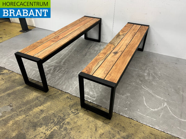 Bolero set van 2 stalen banken met houten zitting Horeca - Afbeelding 3
