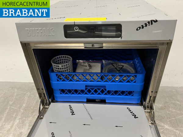 RVS Buffalo Vaatwasser met afvoerpomp en glans- en spoelmiddeldispenser 400V Horeca - Afbeelding 4