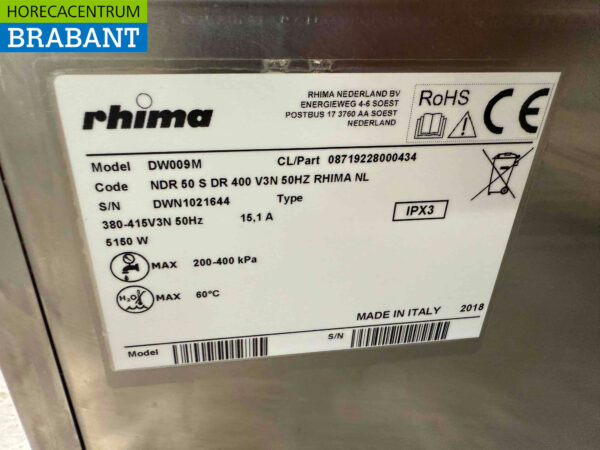 RVS Rhima DR50 Vaatwasser 230V Horeca - Afbeelding 6