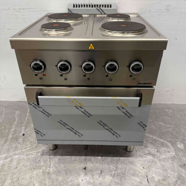 RVS MBM 4 pits elektrisch fornuis kookplaat met oven 70 cm 400V Horeca