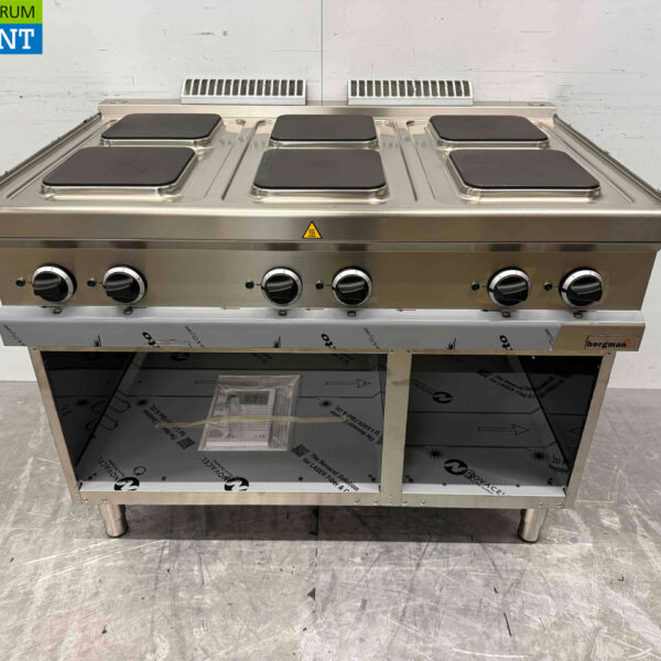 RVS MBM 6 pits elektrisch fornuis kookplaat met open onderstel 110 cm 400V Horeca