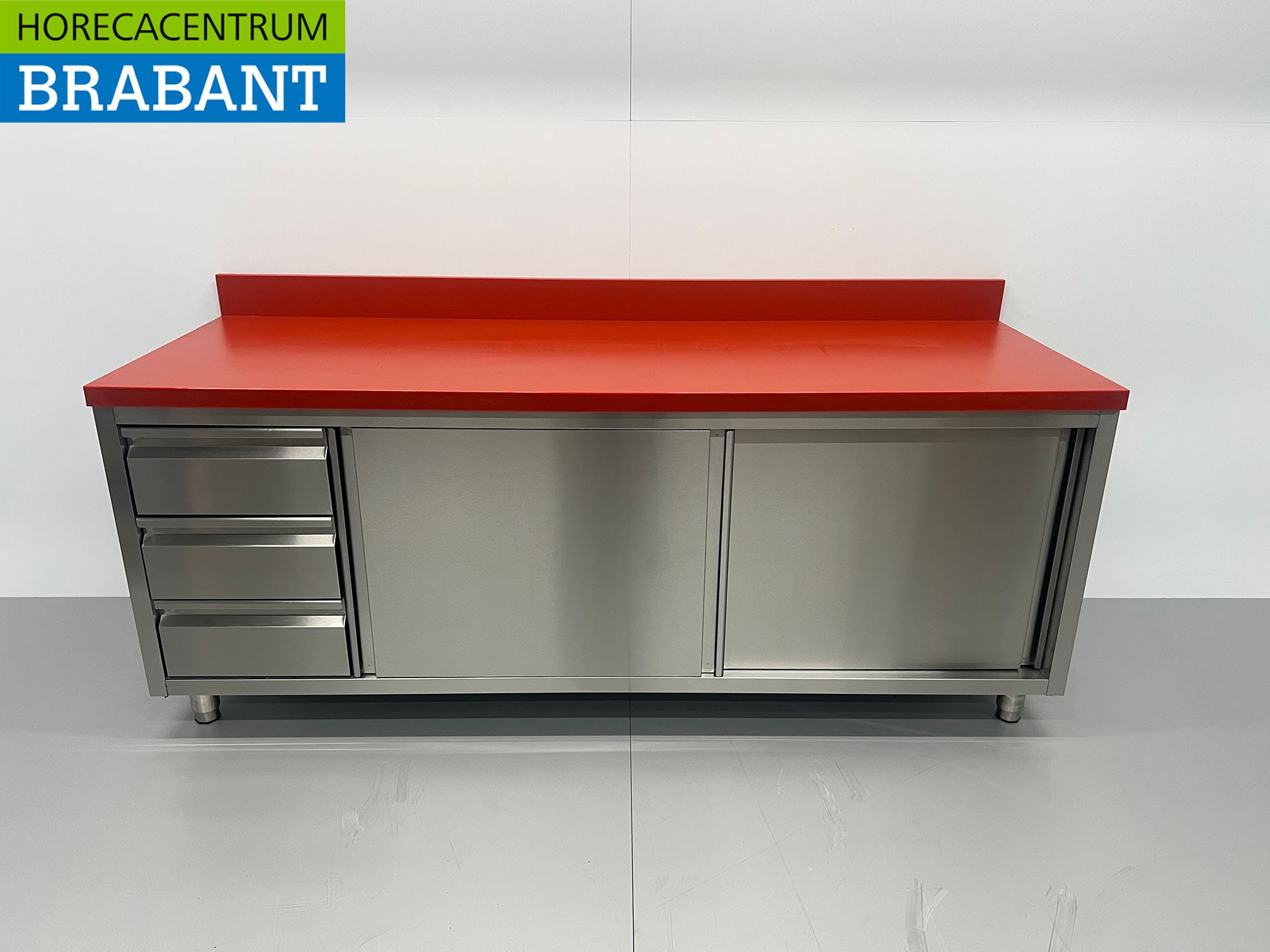 RVS Polyethyleen PE Werkkast Kast Snijtafel Premium-line 2 schuifdeuren 3 laden 200 cm Horeca Slagerij