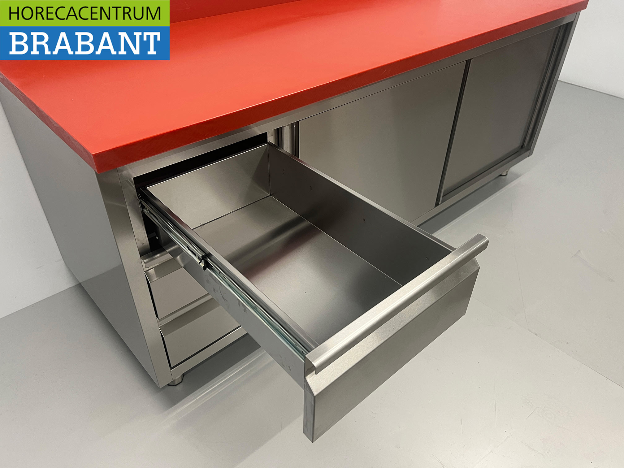 RVS Polyethyleen PE Werkkast Kast Snijtafel Premium-line 2 schuifdeuren 3 laden 200 cm Horeca Slagerij - Afbeelding 5