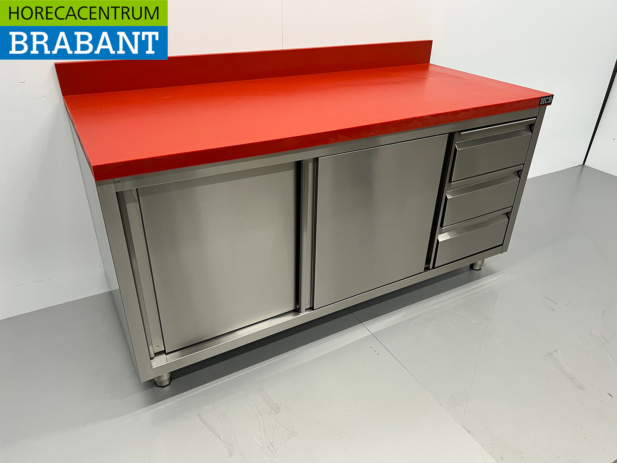 HCB RVS Polyethyleen PE Werkkast Kast Snijtafel Premium-line 2 schuifdeuren 3 laden 160 cm Horeca Slagerij - Afbeelding 3