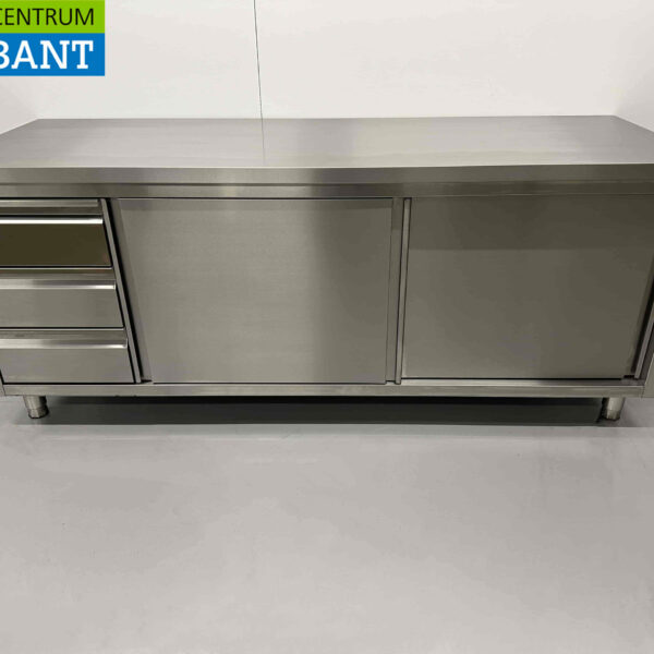 RVS Werkkast Premium-line Kast Werktafel 2 schuifdeuren en 3 laden 200 cm Horeca