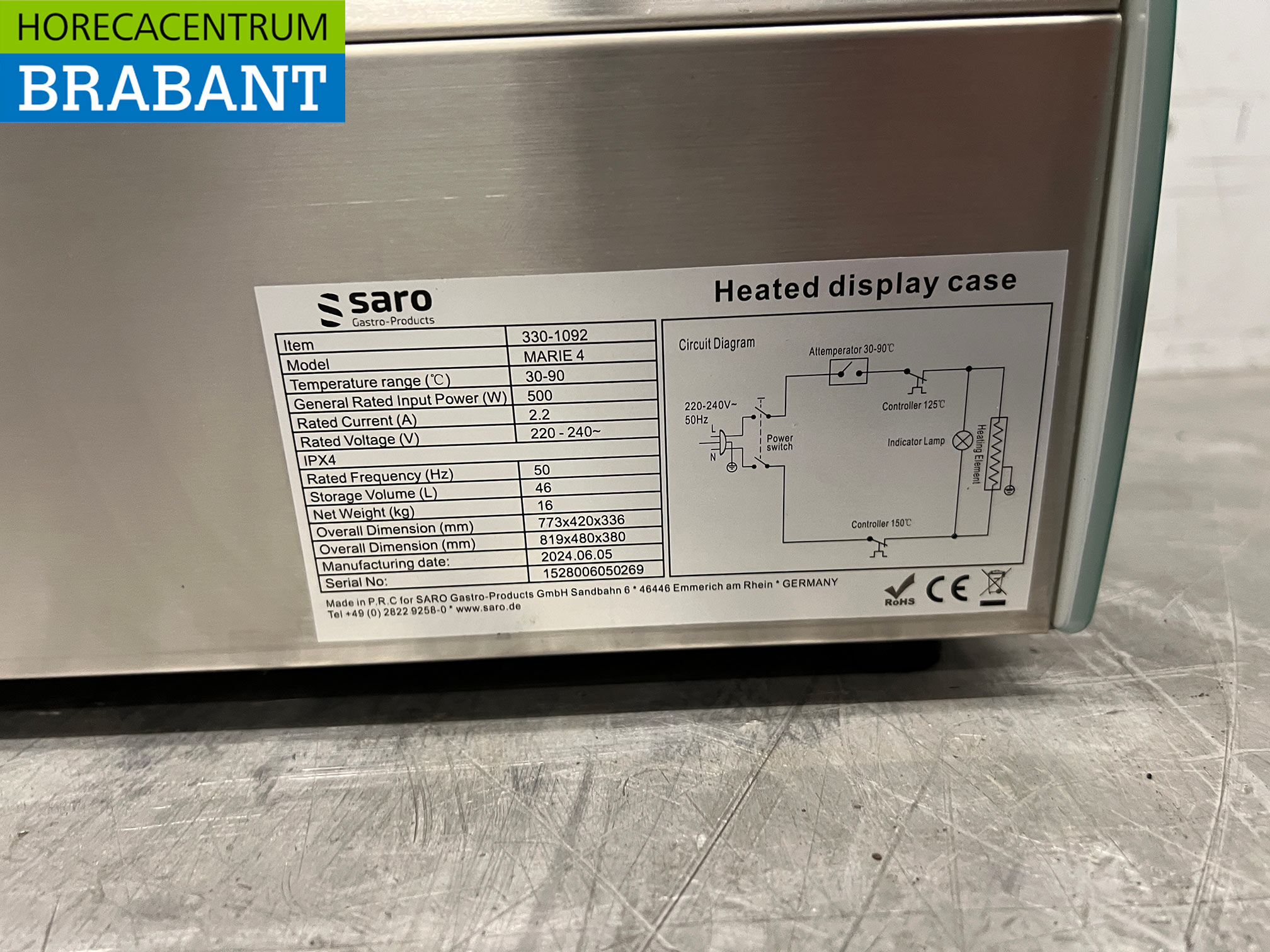 RVS Saro Warmhoudvitrine 46 liter 230V Horeca - Afbeelding 6