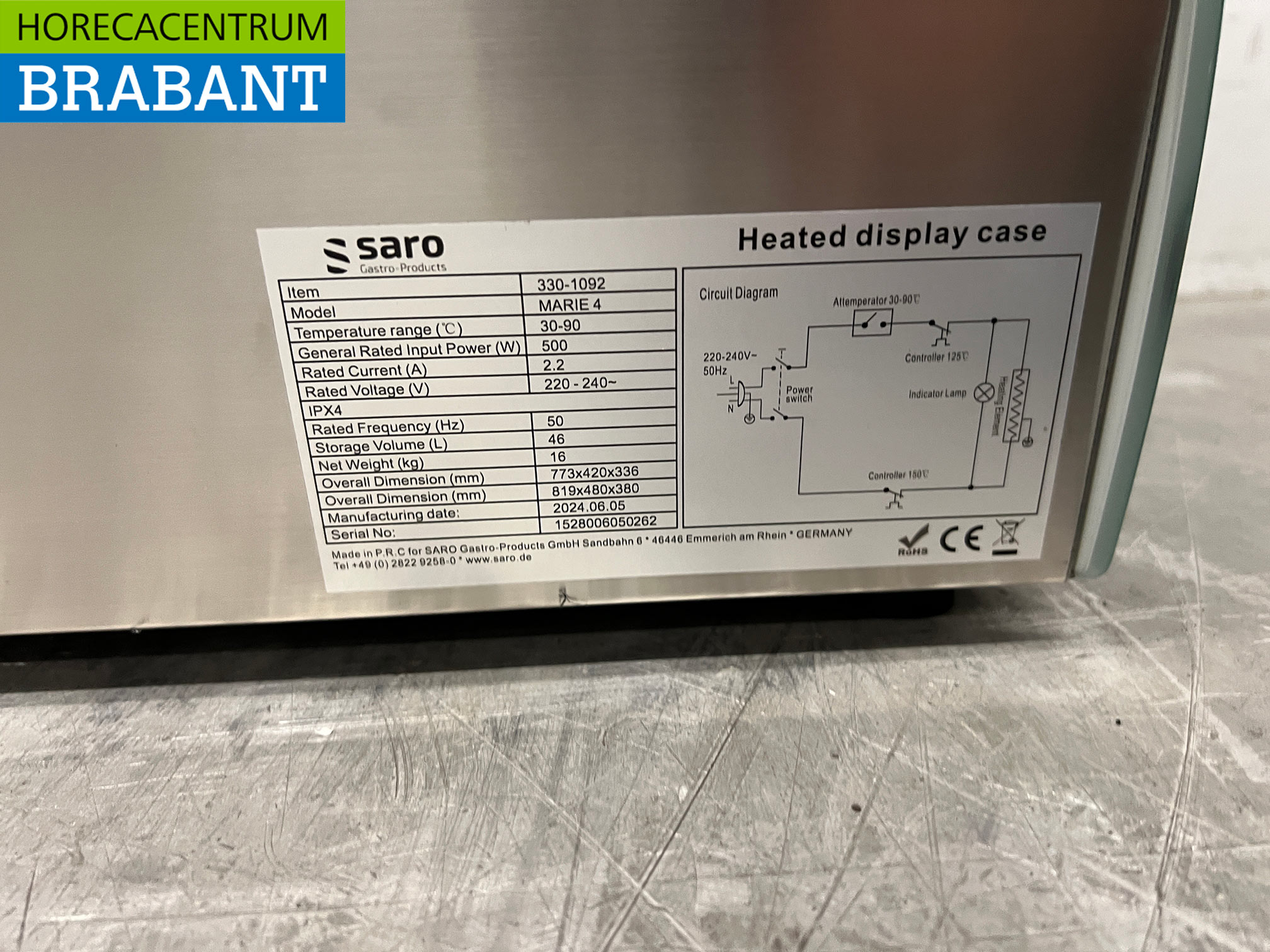 RVS Saro Warmhoudvitrine 46 liter 230V Horeca - Afbeelding 6