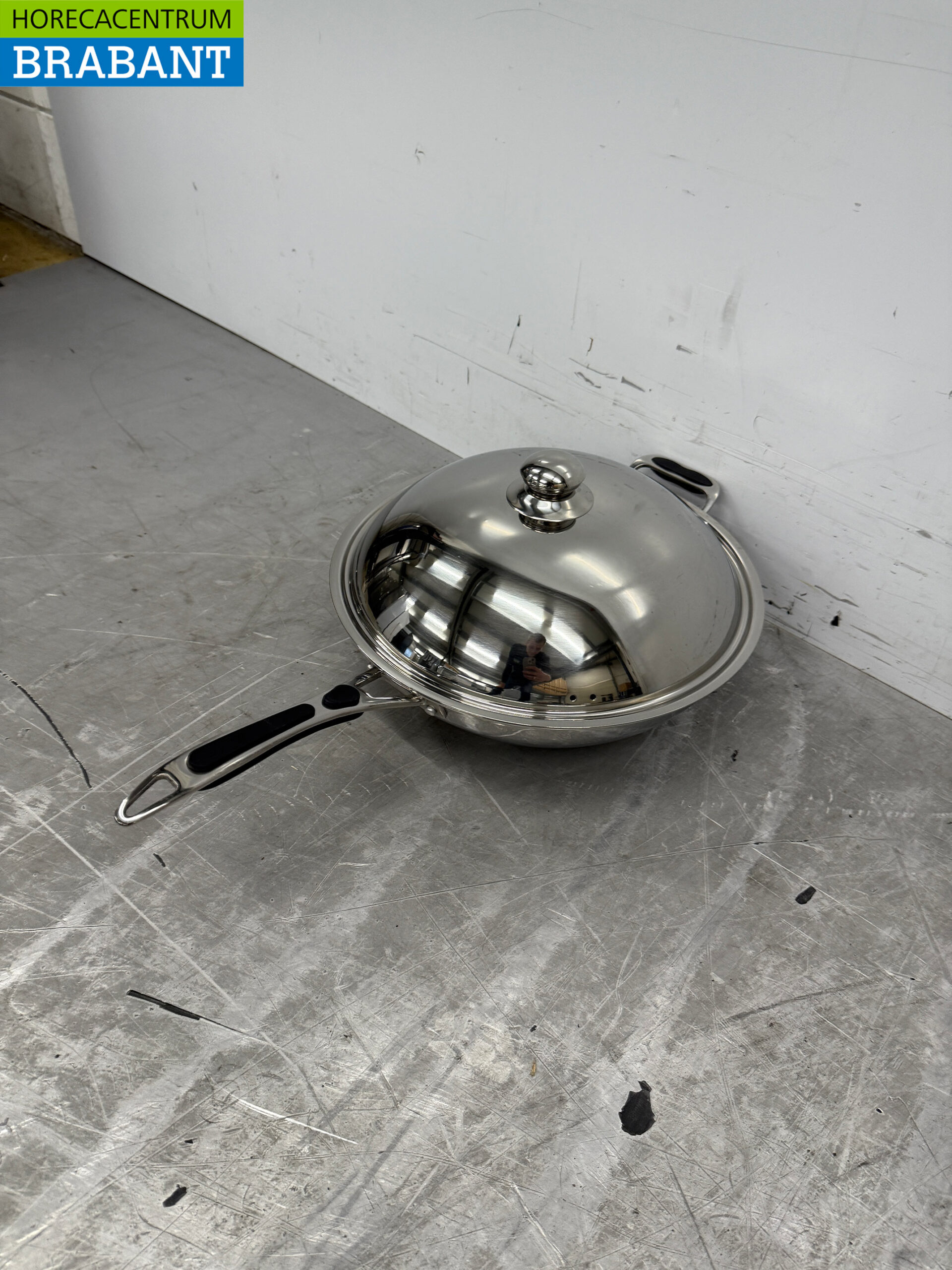RVS Universele inductie wokpan wok met deksel 36 cm Horeca - Afbeelding 2