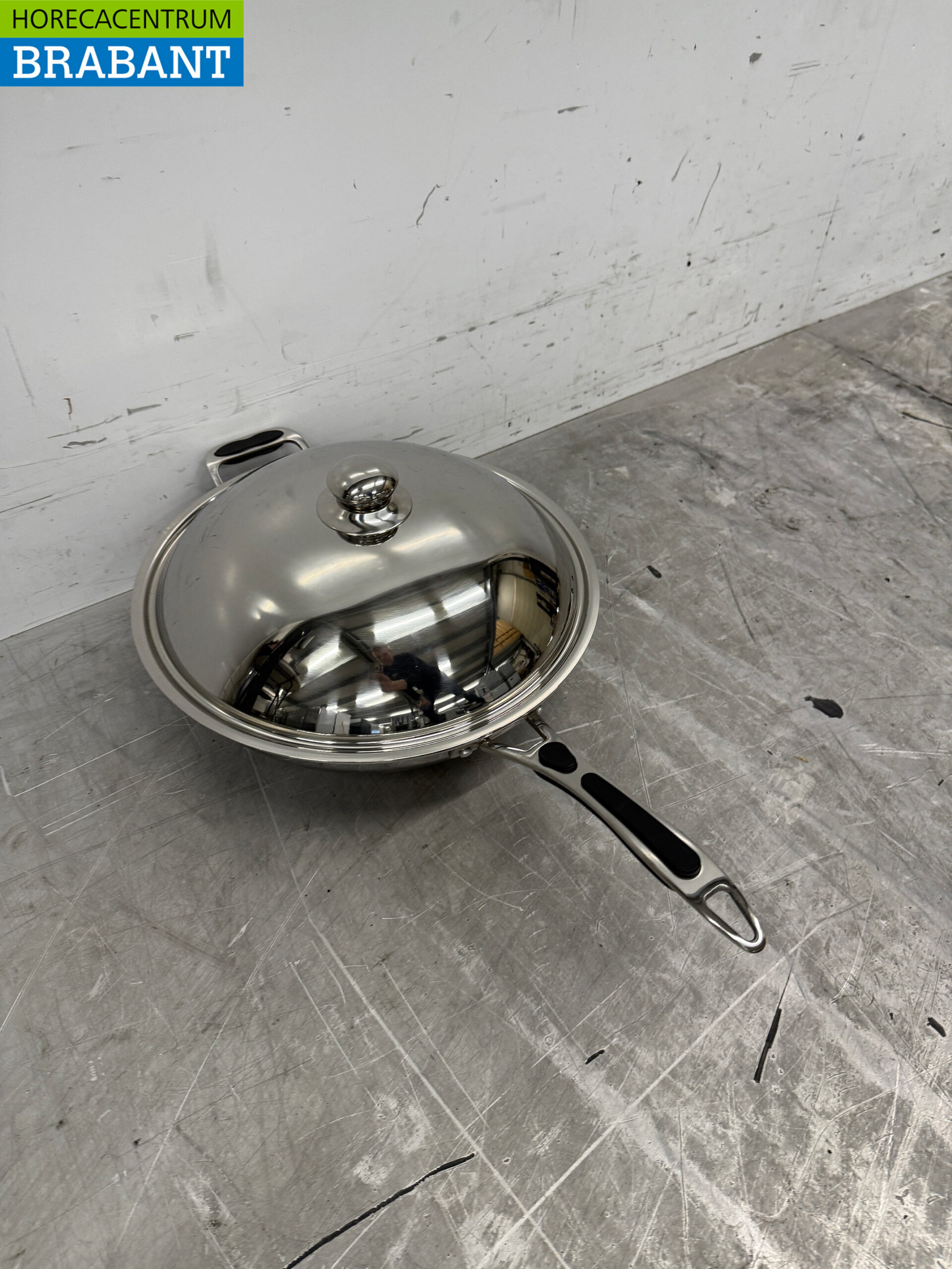 RVS Universele inductie wokpan wok met deksel 36 cm Horeca - Afbeelding 3