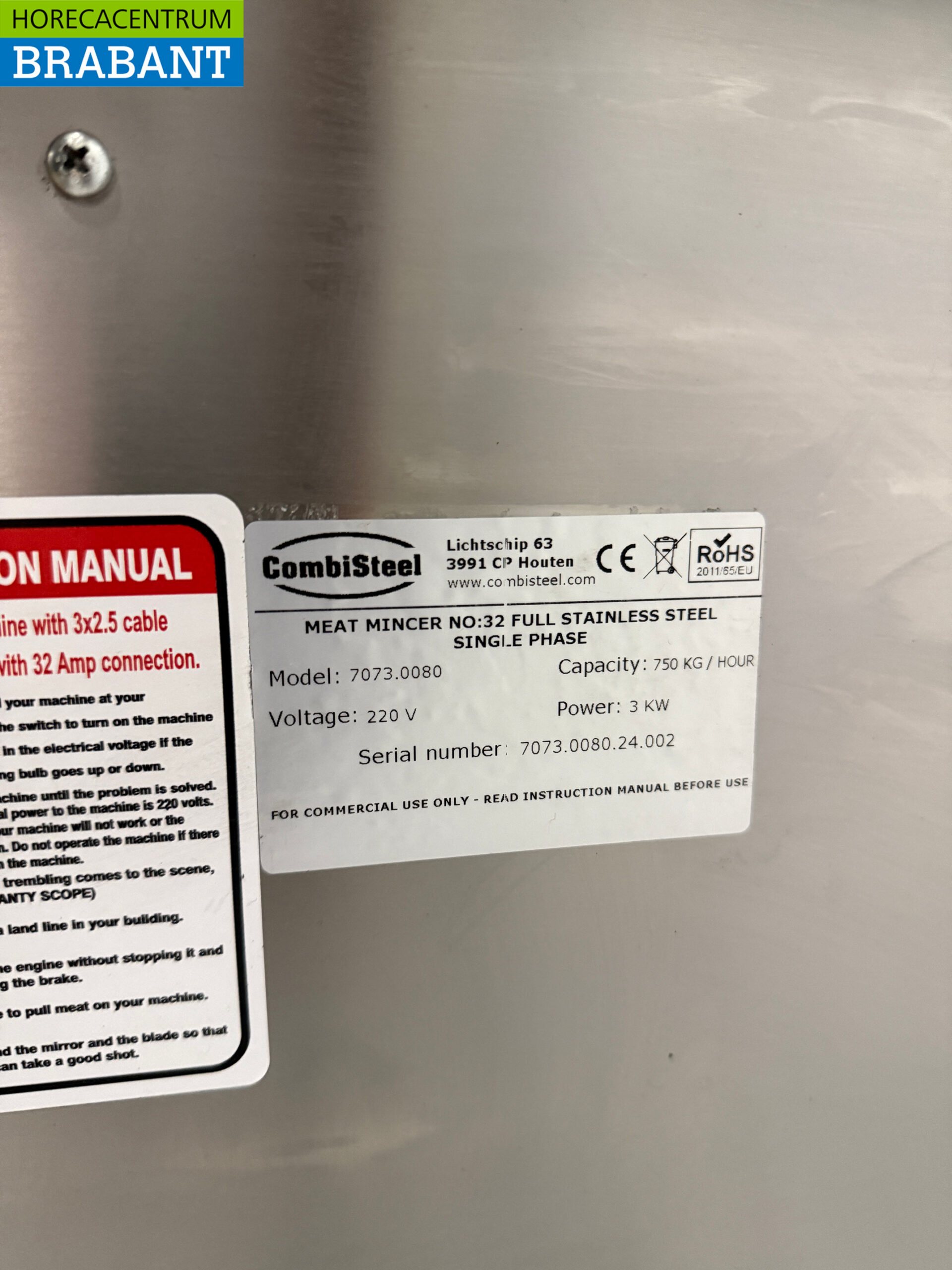 RVS Combisteel Gehaktmolen 750 kg per uur 230V Horeca - Afbeelding 5