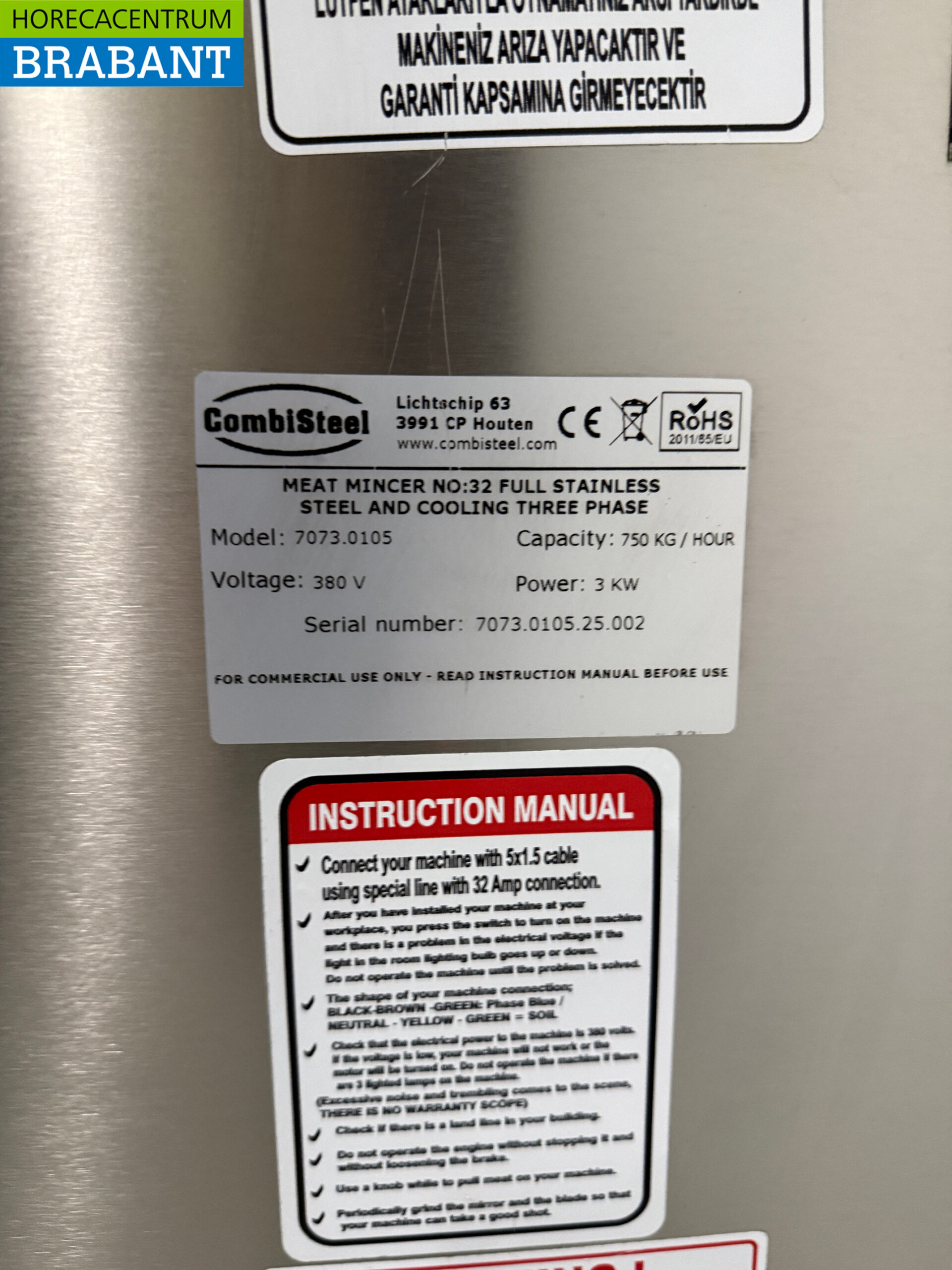 RVS Combisteel Gekoelde Gehaktmolen 750 kg/h 400V Horeca - Afbeelding 6