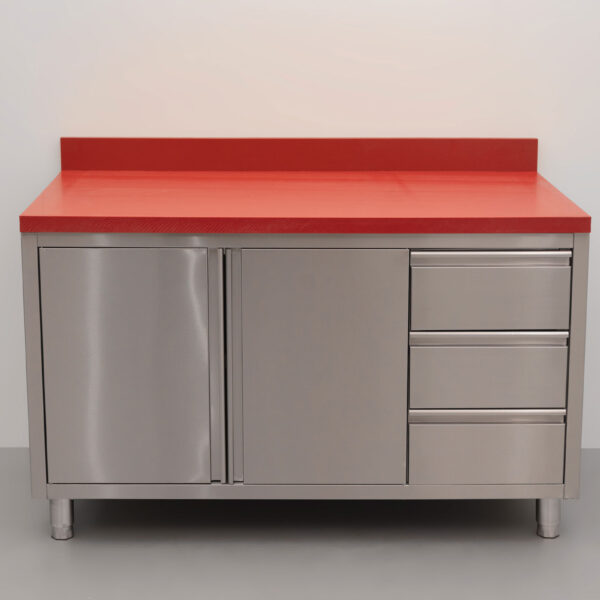 HCB RVS Polyethylene PE Werkkast Kast Snijtafel 2 klapdeuren 3 laden 140 cm Horeca Slagerij