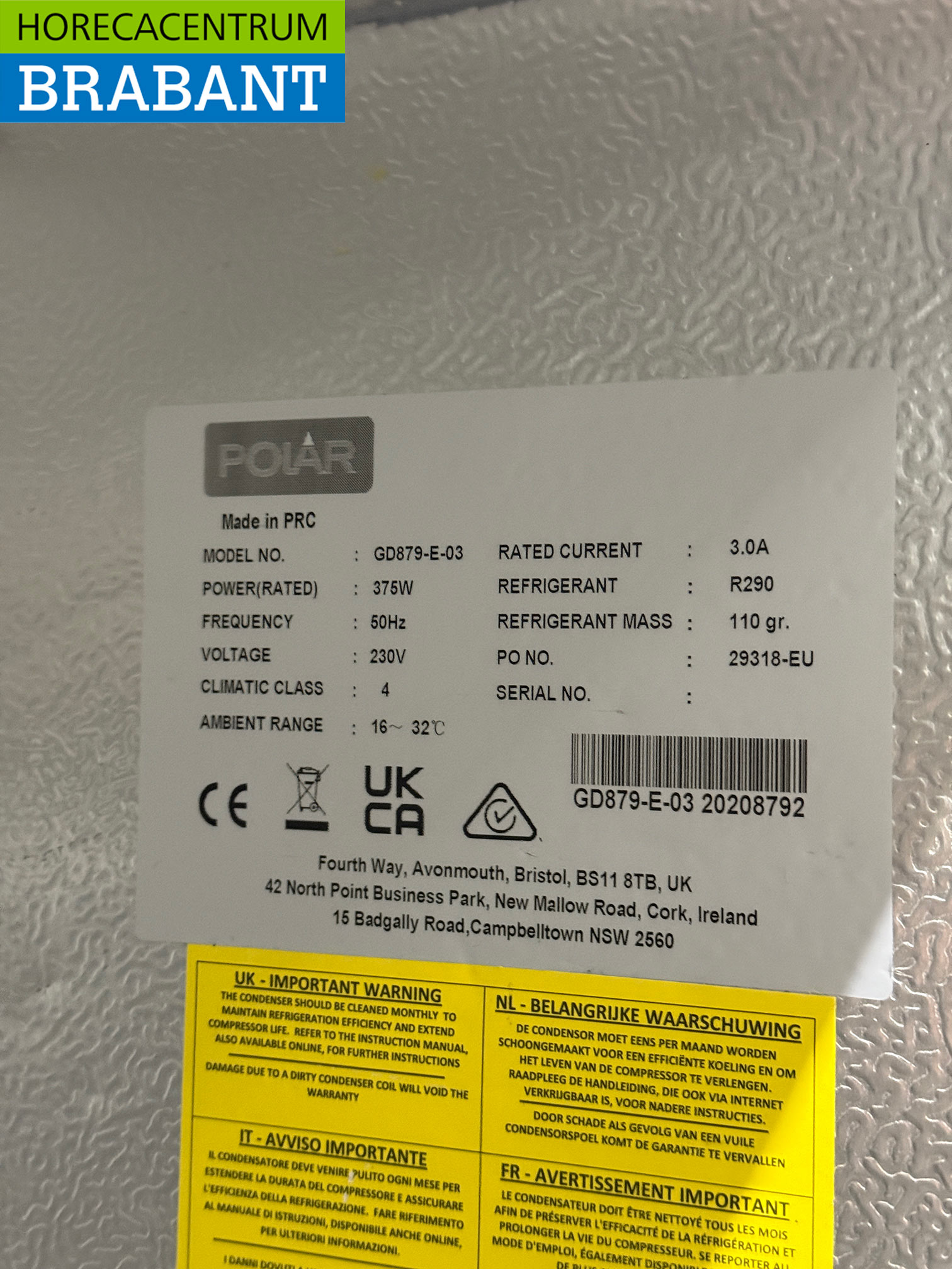 RVS Polar Dubbeldeurs Verrijdbare Koeling 960 liter 230V Horeca - Afbeelding 5