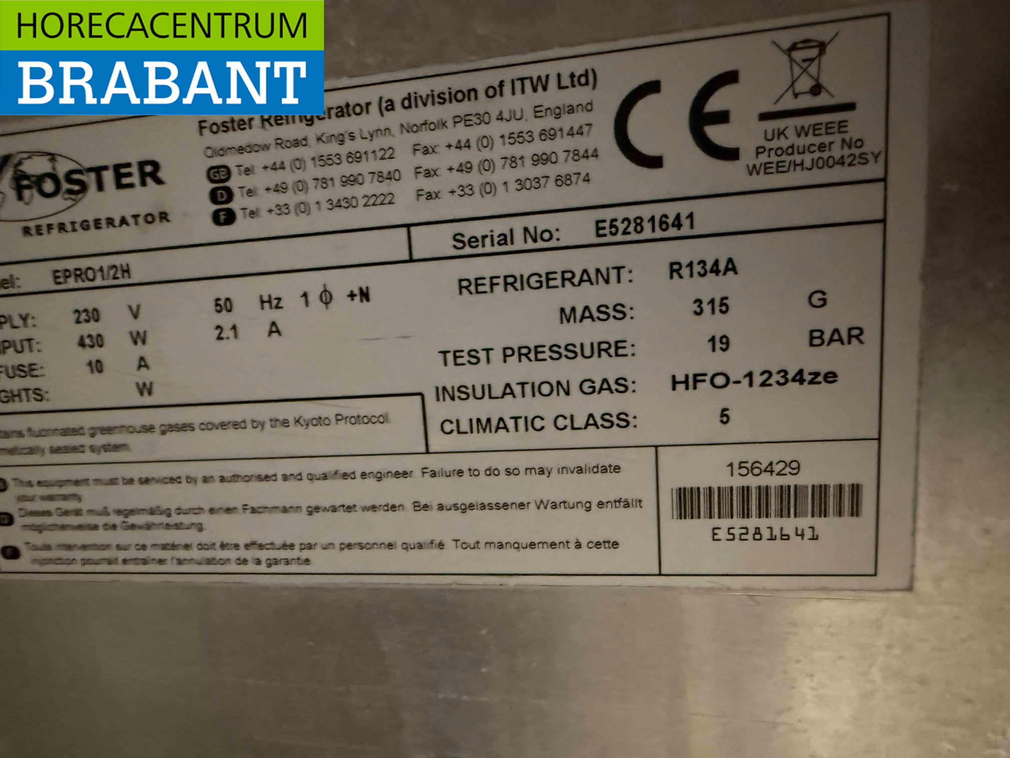 RVS Foster Koelwerkbank 2 deuren 142 cm 230V Horeca - Afbeelding 5