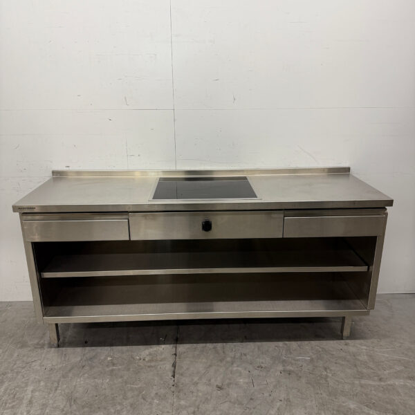 RVS Werktafel met inbouw inductie fornuis kookplaat 188 cm 400V Horeca