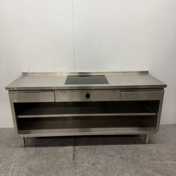 RVS Werktafel met inbouw inductie fornuis kookplaat 188 cm 400V Horeca