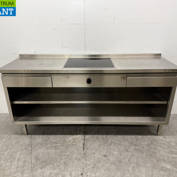 RVS Werktafel met inbouw inductie Fornuis 188 cm 400V Horeca