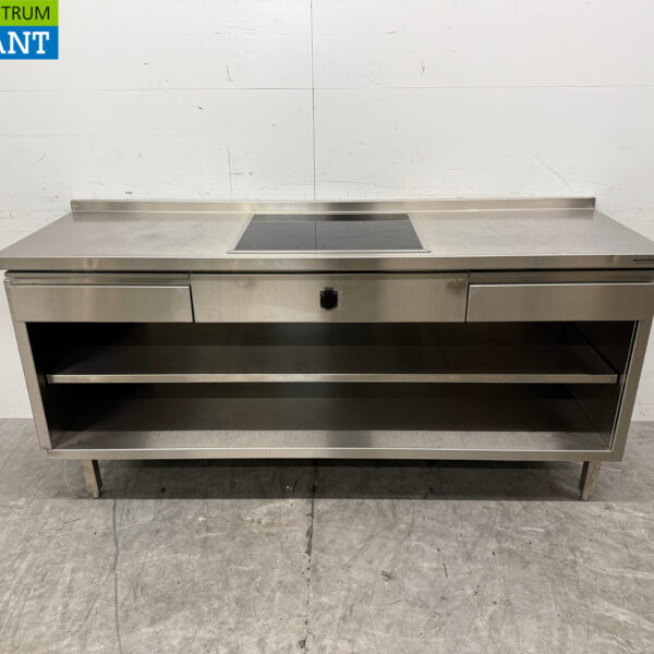 RVS Werktafel met inbouw inductie Fornuis 188 cm 400V Horeca