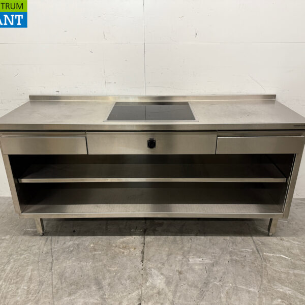 RVS Werktafel met inbouw inductie Fornuis 188 cm 400V Horeca