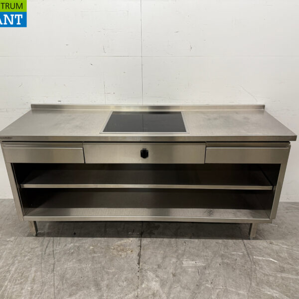 RVS Werktafel met inbouw inductie Fornuis 188 cm 400V Horeca
