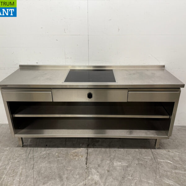 RVS Werktafel met inbouw inductie Fornuis 188 cm 400V Horeca