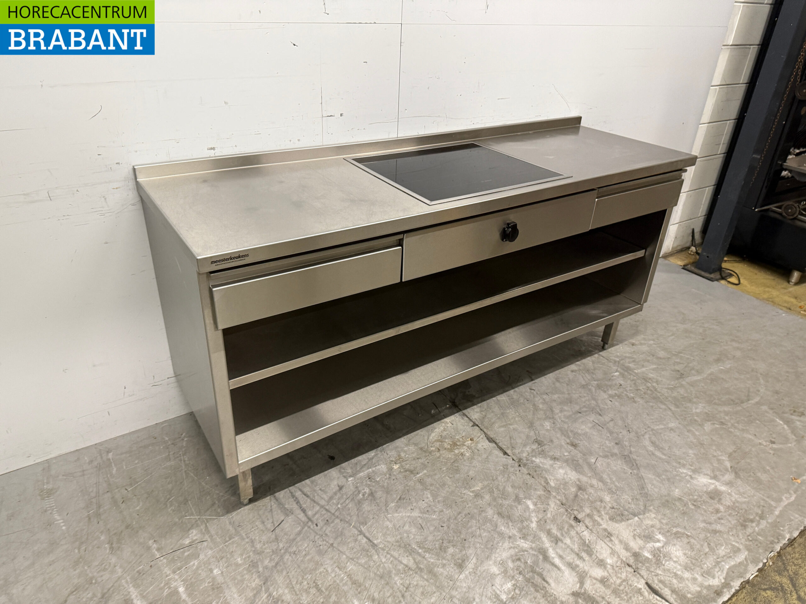 RVS Werktafel met inbouw inductie Fornuis 188 cm 400V Horeca - Afbeelding 2