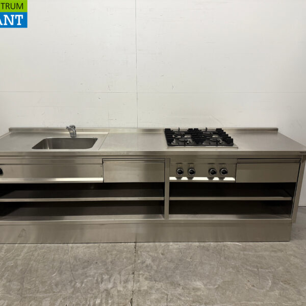 RVS Werktafel met fornuis en wasbak 280 cm Horeca