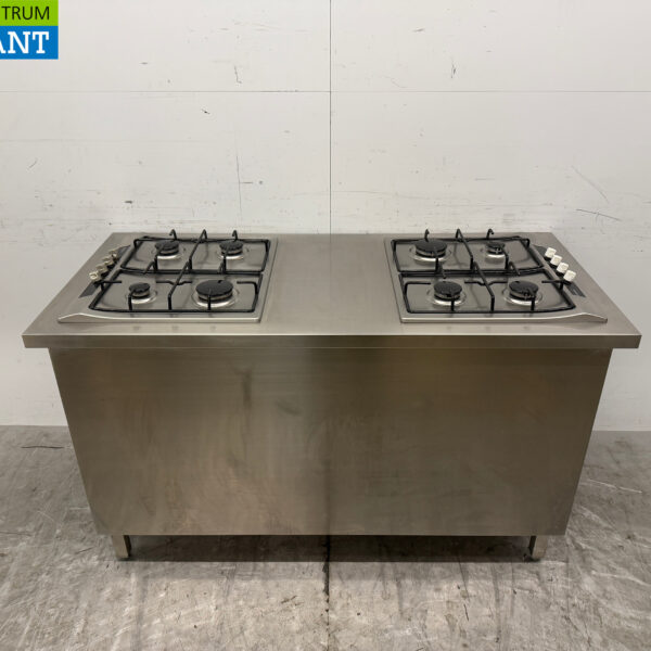 RVS Werkkast met 2 Siemens Inbouw Fornuizen GAS 150 cm Horeca