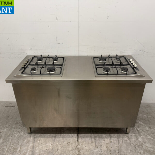 RVS Werkkast met 2 Siemens Inbouw Fornuizen GAS 150 cm Horeca