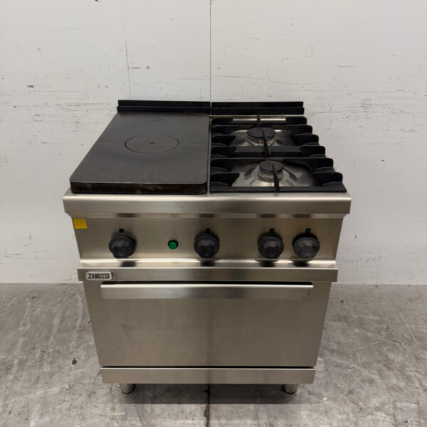 RVS Zanussi 2 Pits Fornuis met Doorkookplaat en Oven 3 x 2/1 GN GAS Horeca