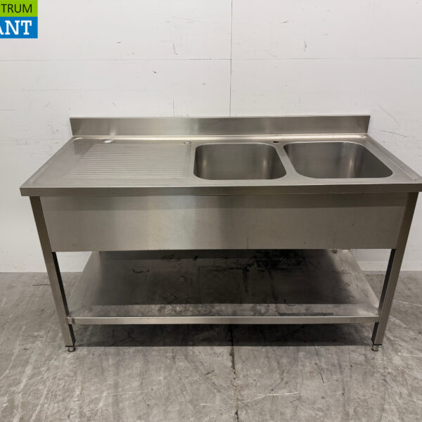 RVS Spoeltafel met Dubbele Spoelbakken 160 x 70 x 91,5 cm Horeca